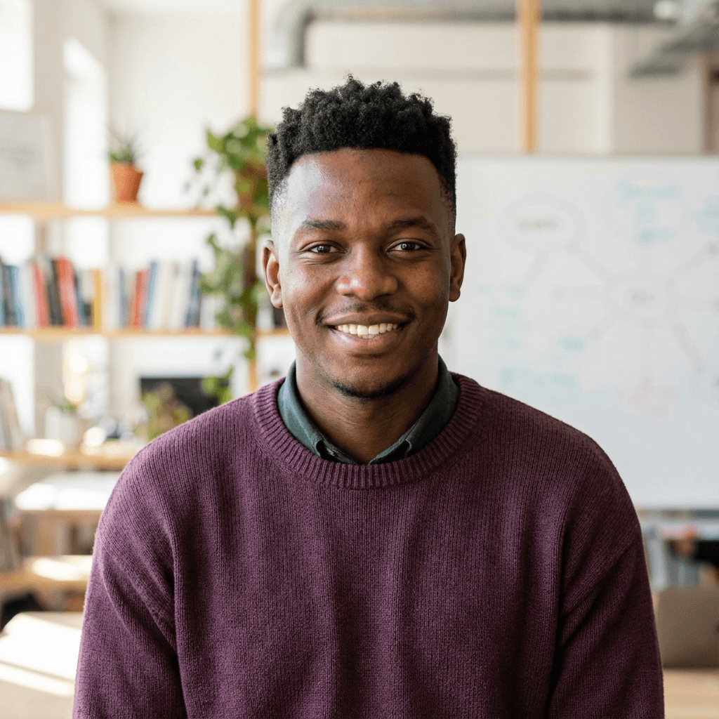 James W., a man in his late 30s with a calm, earnest look